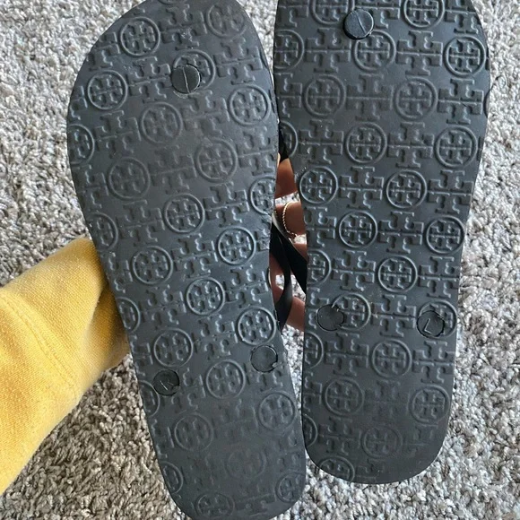 Tory Burch Black and Gray Patterned Flip Flops - Picture 4 of 4